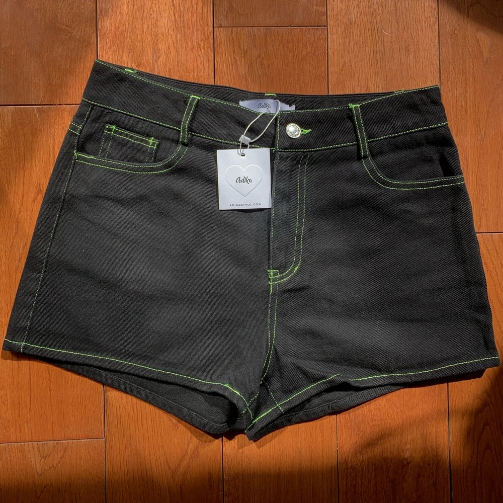 Black and Neon Denim Shorts